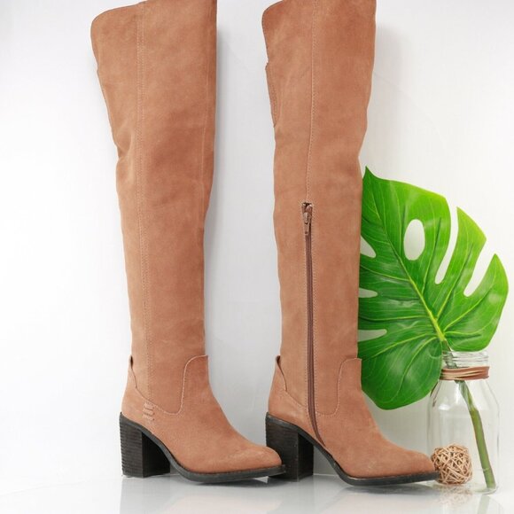 Jeffrey Campbell Womens Ryding Boot Size 6 OTK TAn Cognac Suede Block Heel Comfy - Picture 8 of 12
